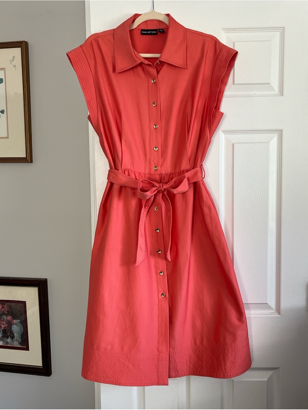 Halston Heritage Coral Button-Front Midi Shirt Dress